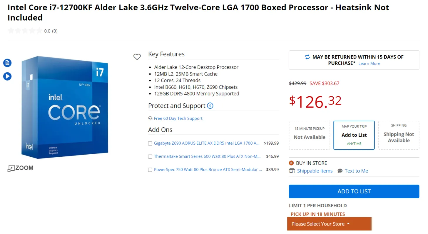 Intel Core i7 12700KF Alder Lake Generasi 12 di Microcenter